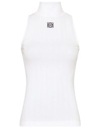 Loewe - Anagram-embroidered High-neck Stretch-cotton Top - Lyst
