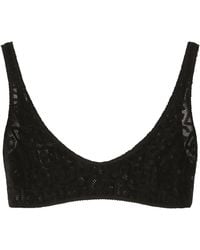 Dolce & Gabbana - Tulle Jacquard Top With All-over Dg Logo - Lyst