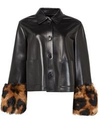 Loewe - Leopard-Print Shearling-Trimmed Glossed-Leather Jacket - Lyst