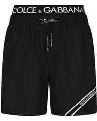 Dolce & Gabbana - Mid-Length Swim Trunks With Branded Band - Lyst