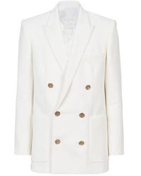 Balmain Twill Blazer With Double-breasted Buttoned Fastening - White