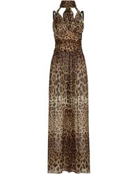 Dolce & Gabbana - Langes Kleid aus Chiffon mit Leoparden-Print - Lyst