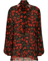 Dolce & Gabbana - Chiffon-Bluse mit Schleife - Lyst
