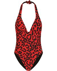 Dolce & Gabbana - Maillot de bain une pièce à décolleté plongeant avec imprimé léopard - Lyst