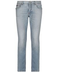 Dolce & Gabbana - Regular Fit Washed Stretch Denim Jeans With Abrasions - Lyst