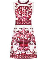 Dolce & Gabbana - Kurzes Brokat-Kleid mit Majolika-Print - Lyst