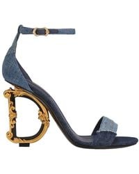 Dolce & Gabbana - Patchwork Denim Sandals With Baroque Dg Heel - Lyst