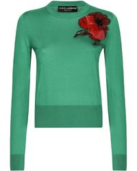 Dolce & Gabbana - Pull en soie à fleur appliquée - Lyst