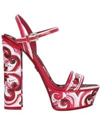 Dolce & Gabbana - Printed Patent Leather Platform Sandals - Lyst