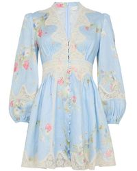 Zimmermann - Minikleid Lucky Mit Plunge-Ausschnitt Und Spitze - Lyst