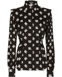 Dolce & Gabbana - Bluse Aus Charmeuse Dg-Logoprint Allover - Lyst