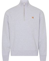Maison Kitsuné - Sweatshirt mit halbem Reißverschluss und Logo Fox Head - Lyst