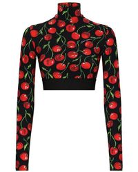 Dolce & Gabbana - High Collar Jersey Technical Top With Logo Elastic Band And Cherry Print - Lyst