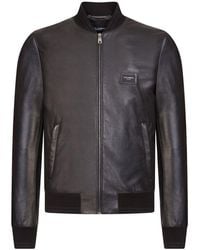 Dolce & Gabbana - Leather Jacket With Branded Tag - Lyst