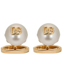 Dolce & Gabbana - Cufflinks With Pearl And Dg Logo - Lyst