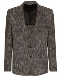 Dolce & Gabbana - Herringbone Tweed Cotton And Wool Single-breasted Jacket - Lyst