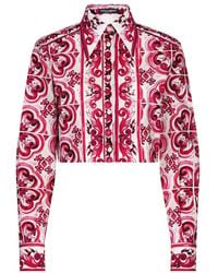 Dolce & Gabbana - Cropped Majolica-Print Poplin Shirt - Lyst