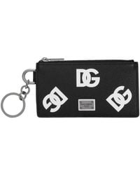 Dolce & Gabbana - Calfskin Card Holder With All-over Dg Print And Ring - Lyst