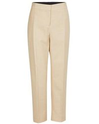 Burberry Stripe Detail Wool Silk Linen Tailored Pants - Natural