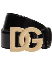 Dolce & Gabbana - Patent Leather Belt With Dg Logo - Lyst