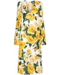 Dolce & Gabbana - Organzine Kleid mit V-Ausschnitt - Lyst