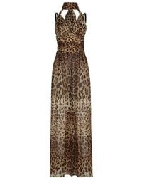 Dolce & Gabbana - Long Leopard-Print Chiffon Dress - Lyst