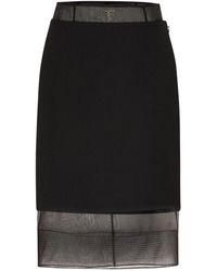 Prada - Wool And Crinoline Midi Skirt - Lyst