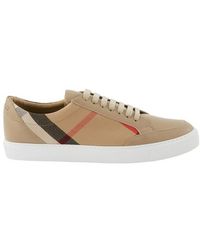 Burberry Check Detail Leather & Canvas Sneaker - Brown