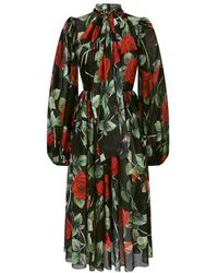 Dolce & Gabbana - Textured Chiffon Calf-Length Dress - Lyst