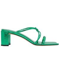 BY FAR - June Clover Green Metallic Leather Mid-heel Mules - Lyst