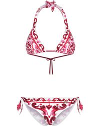 Dolce & Gabbana - Triangel-Bikini Gepolstert Majolika-Print - Lyst