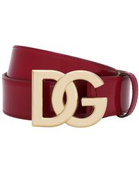 Dolce & Gabbana - Polished Calfskin Belt With Dg Logo - Lyst