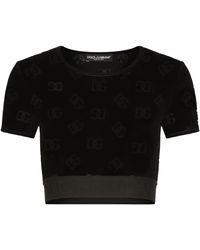 Dolce & Gabbana - T-Shirt aus beflocktem Jersey mit DG-Logo im Allover - Lyst