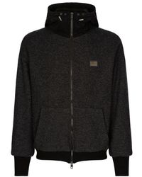 Dolce & Gabbana - Jersey Wool Jacket With Hood And Logo - Lyst