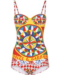 Dolce & Gabbana - Einteiliger Balconette-Badeanzug mit Carretto-Print - Lyst