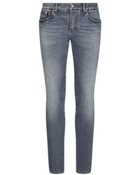 Dolce & Gabbana - Light Blue Skinny Stretch Jeans With Whiskering - Lyst