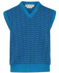 Marni Pullover Aus Wollstrick Mit V-ausschnitt in Blau für Herren Herren Bekleidung Pullover und Strickware Ärmellose Pullover 