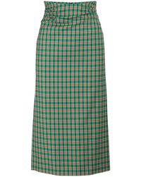 Dries Van Noten Plaid Midi Skirt - Green