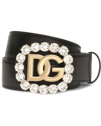 Dolce & Gabbana - Gürtel aus Kalbsleder mit DG-Logo und Strasssteinen - Lyst