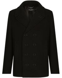 Dolce & Gabbana - Double-breasted Wool Pea Coat With Branded Tag - Lyst