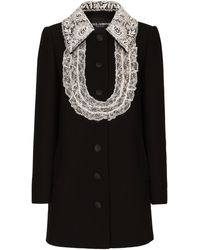 Dolce & Gabbana - Kurzer Mantel Aus Wolle Mit Spitzendetails - Lyst