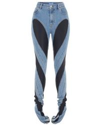 Mugler Jeans mit Spiralen aus zwei Materialien geschlitzt - Blau