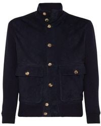 Brunello Cucinelli - Suede And Knit Outerwear Jacket - Lyst