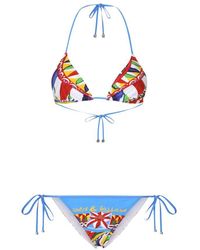 Dolce & Gabbana - Triangle Bikini With Carretto Print - Lyst