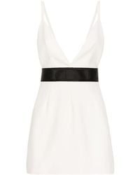 Dolce & Gabbana - Short Woolen Dress With Satin Belt - Lyst
