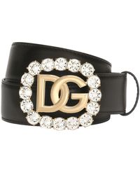 Dolce & Gabbana - Calfskin Belt With Dg Logo And Rhinestones - Lyst