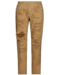 Dolce & Gabbana - Loose Stretch Overdye Jeans With Rips - Lyst