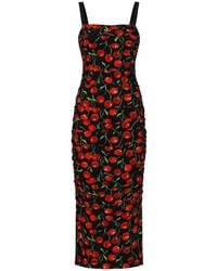 Dolce & Gabbana - Cherry Print Jersey Midi Dress - Lyst