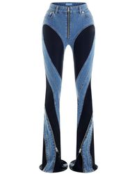 Mugler - Spiral-Pattern, Bi-Material Split Jeans - Lyst