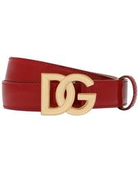 Dolce & Gabbana - Polished Calfskin Belt With Dg Logo - Lyst